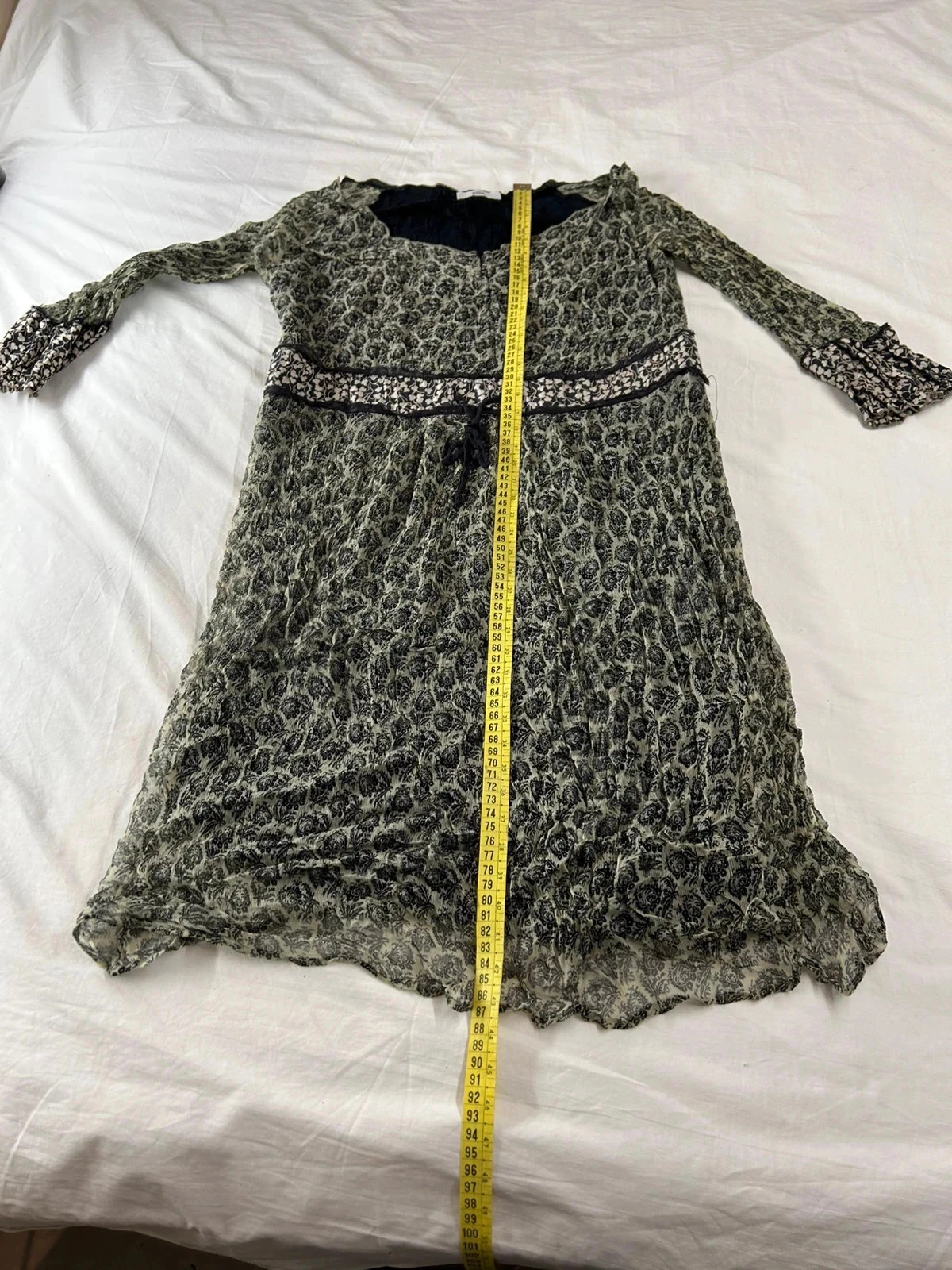 Beige-grijze vintage jurk met zwarte print en transparant effect noa noa – photo 9
